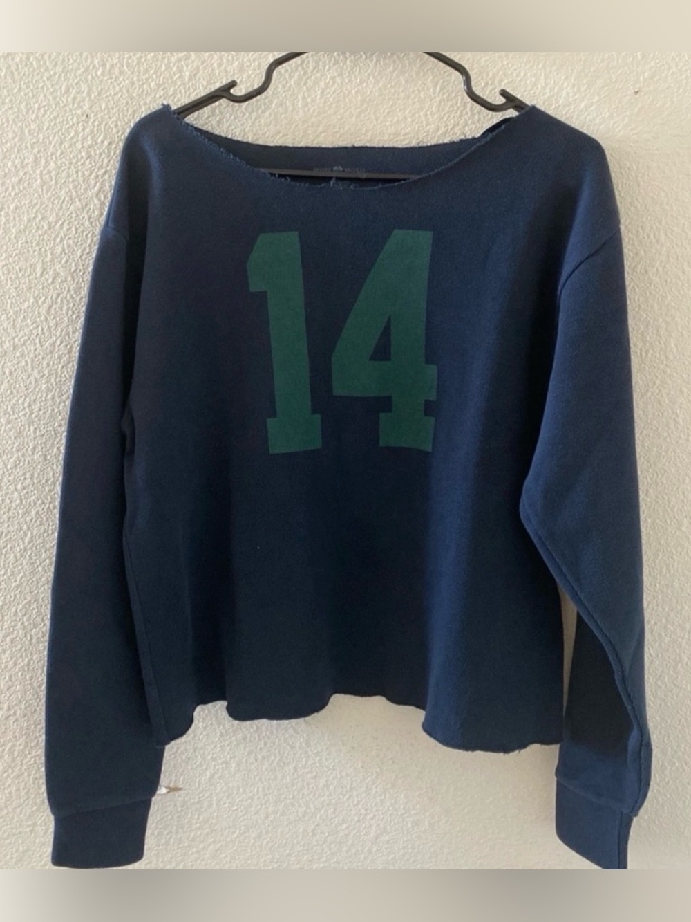 Brandy Melville Navy Sweatshirt with Forest Green '14' Graphic